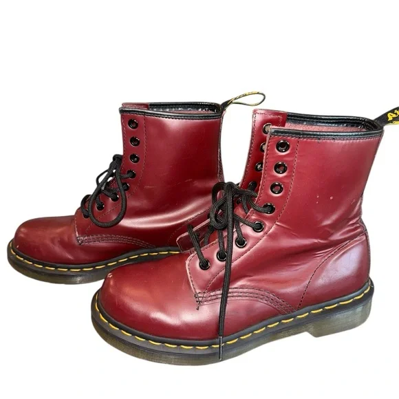 Dr. Martens Air Wair 1460 Smooth Leather Lace Up Boots Cherry Red Grunge Sz 7 - Picture 7 of 16